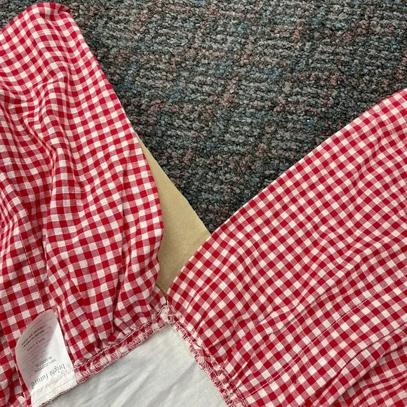 Bright Future red & white gingham, cotton crib quilt with matching bed skirt - Picture 7 of 8